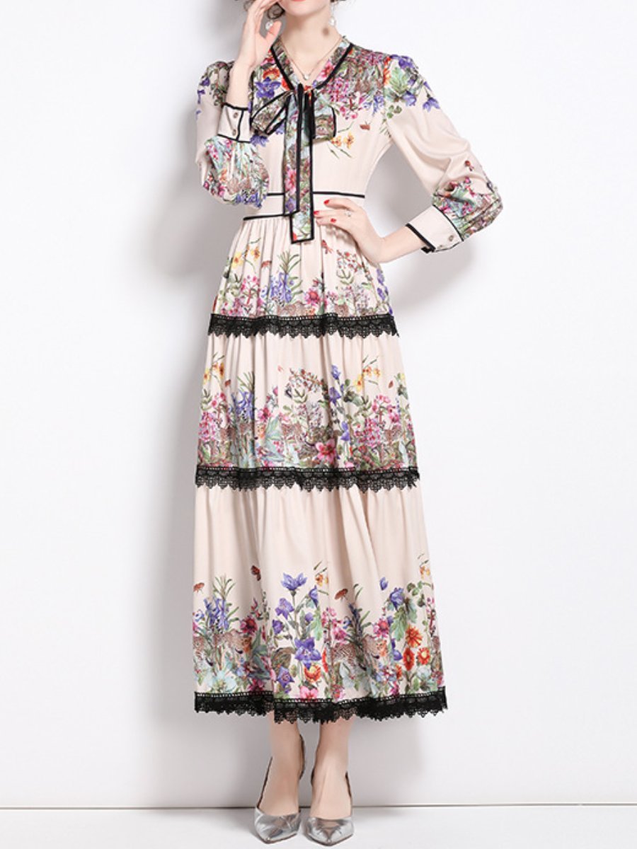 Romantic Floral Maxi Dress - allsose