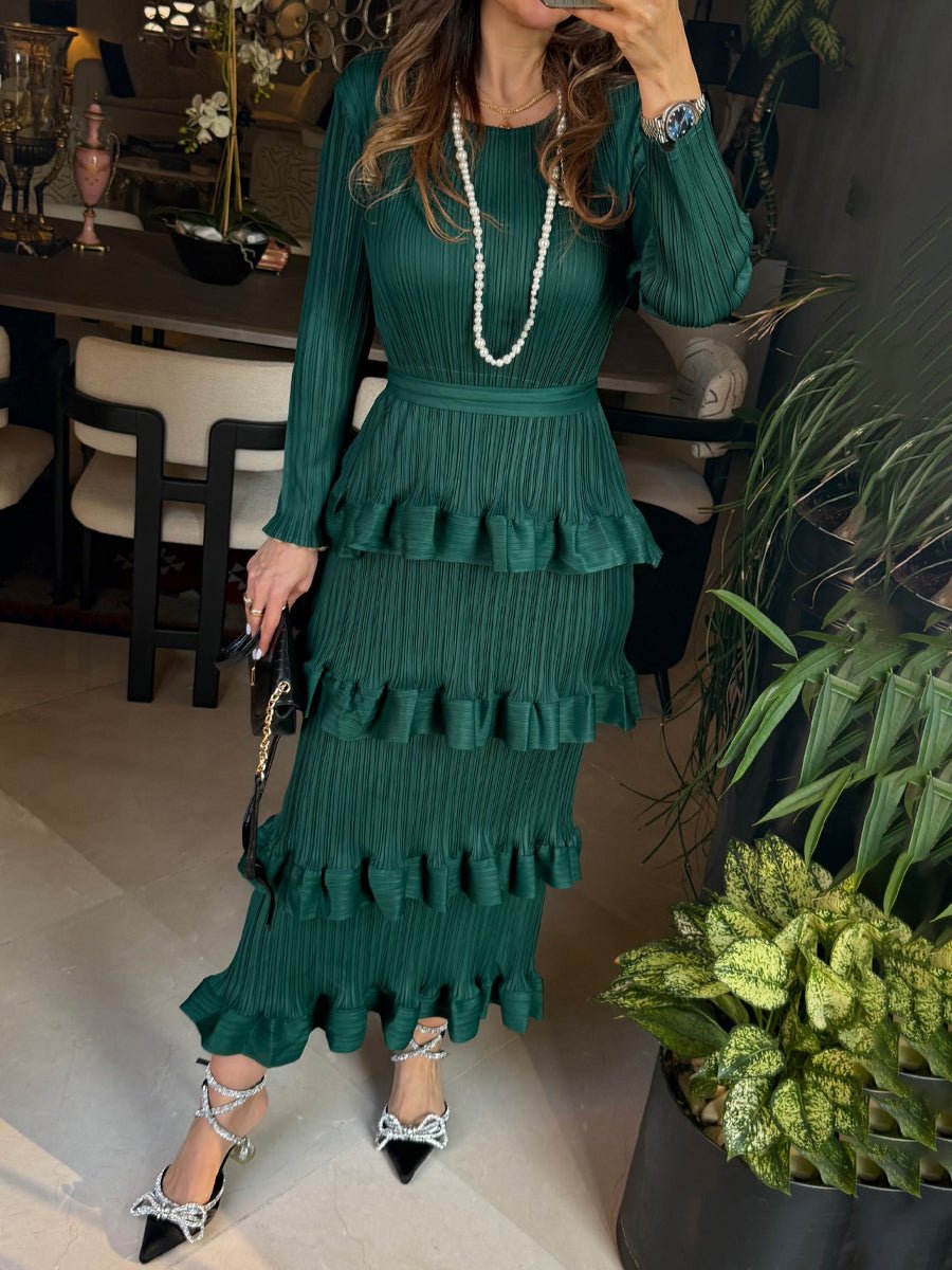 Ruffled Hem Long Sleeve Cake Dress - allsose