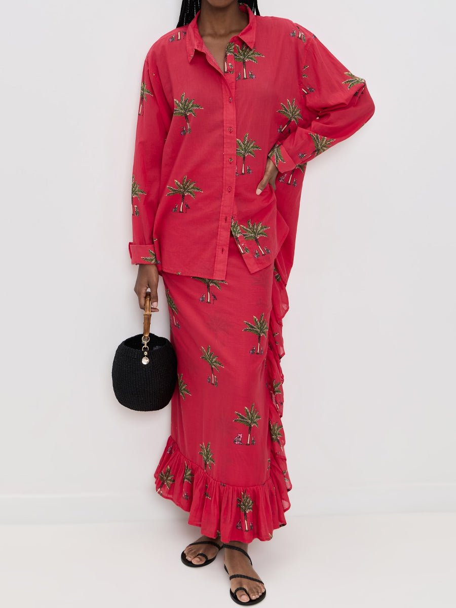 Ruffled Trim Tie Waist Two Pieces Dress - allsose