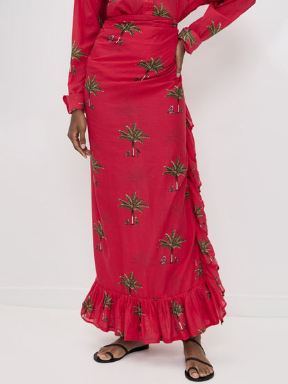 Ruffled Trim Tie Waist Two Pieces Dress - allsose