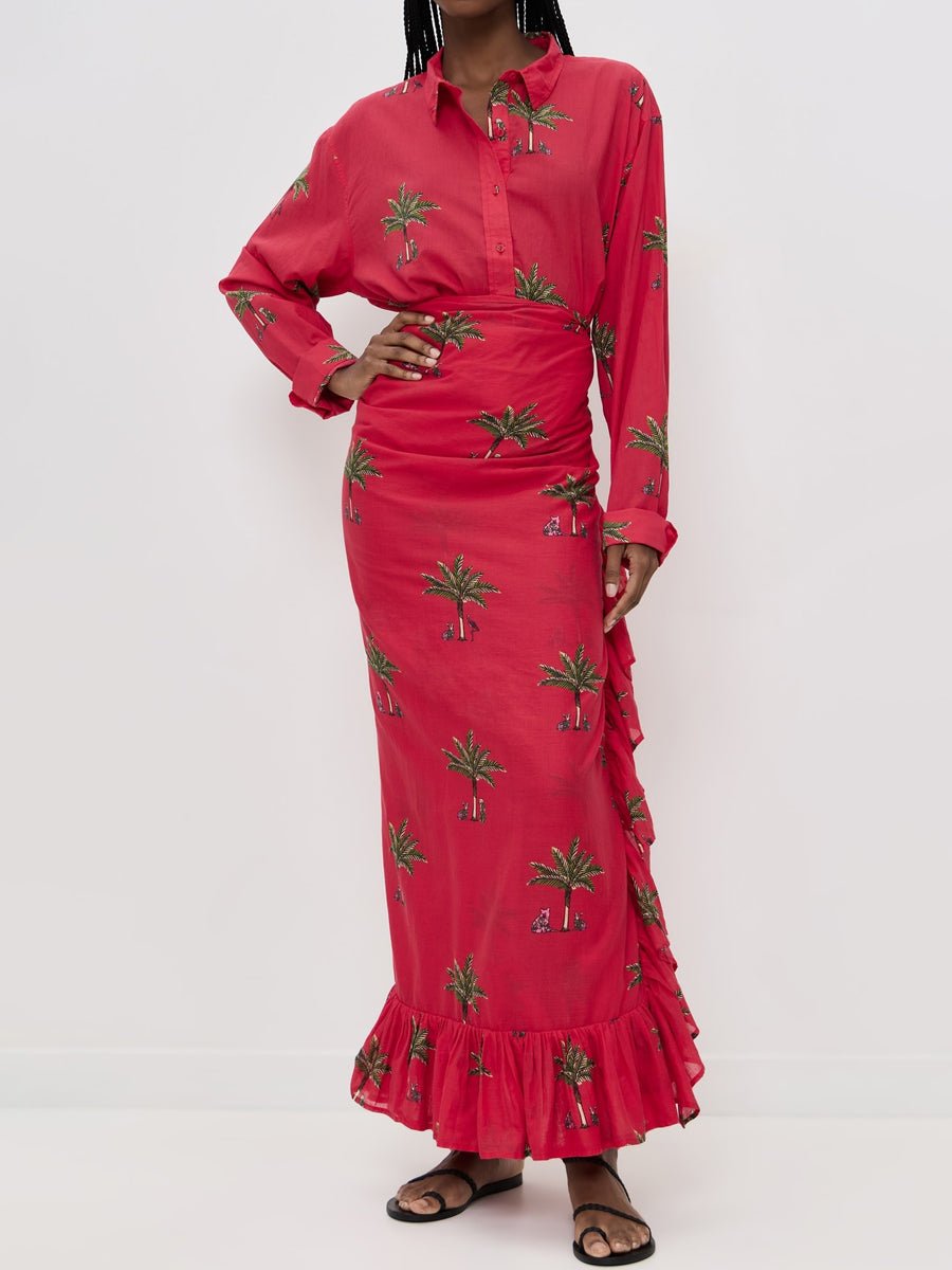 Ruffled Trim Tie Waist Two Pieces Dress - allsose