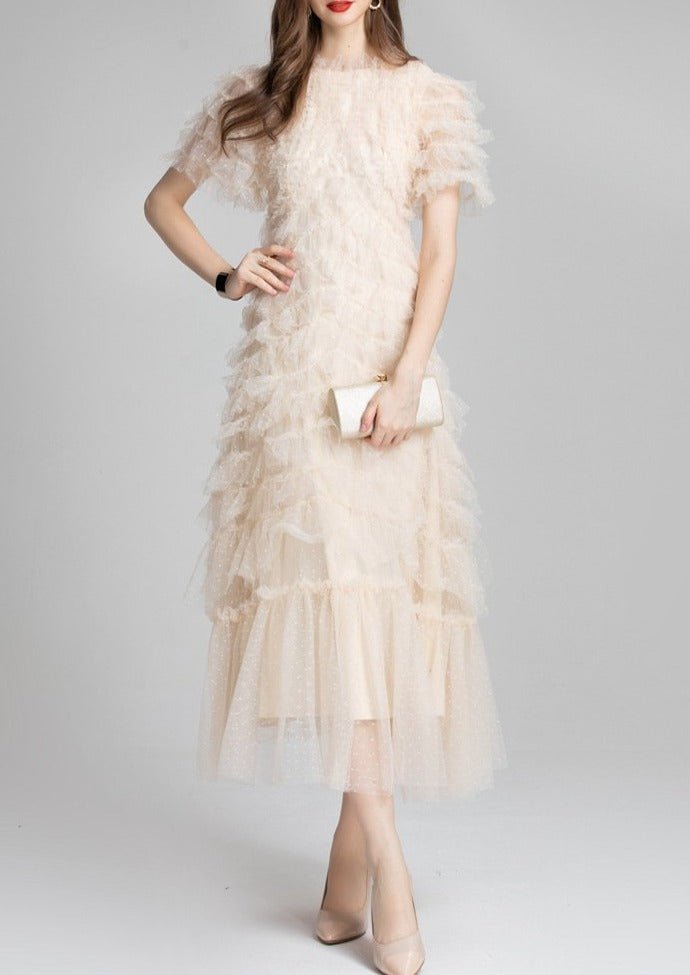 Ruffled Tulle Gown In Red - allsose