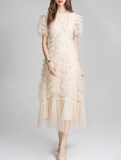 Ruffled Tulle Gown In Red - allsose