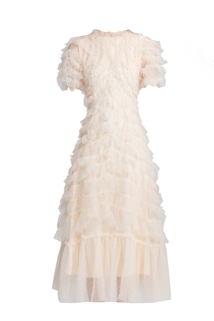 Ruffled Tulle Gown In Red - allsose