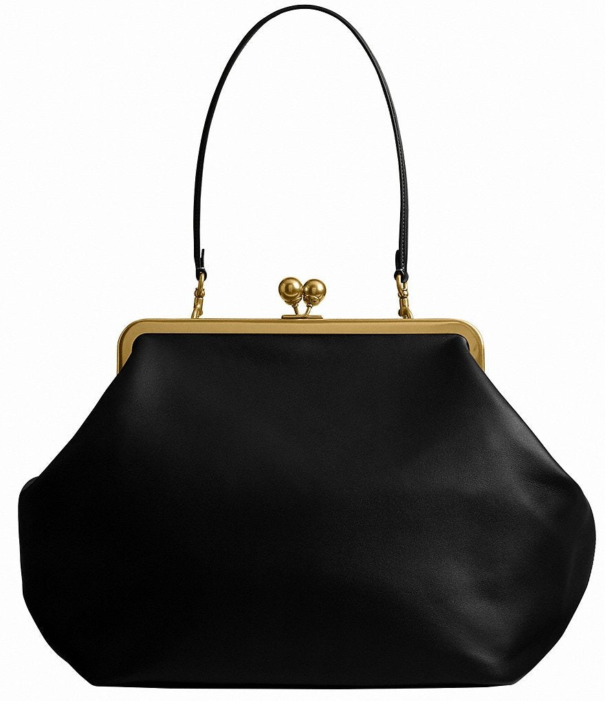 Rugged Leather Large Classic Kisslock Frame Bag - allsose