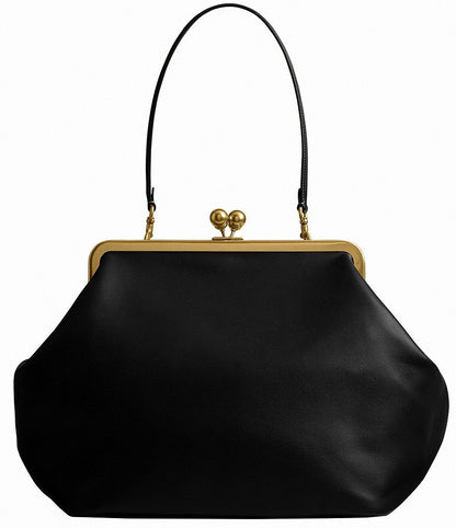 Rugged Leather Large Classic Kisslock Frame Bag - allsose