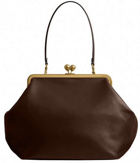 Rugged Leather Large Classic Kisslock Frame Bag - allsose