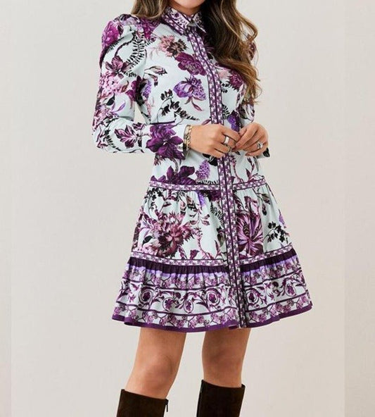 Shirt - print lLong - sleeved Dress - allsose