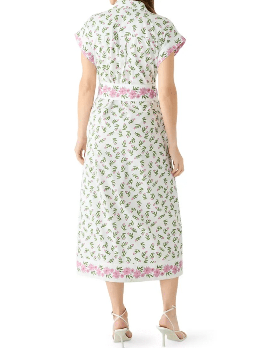 Short Sleeve Pocketed Floral Midi Dress - allsose