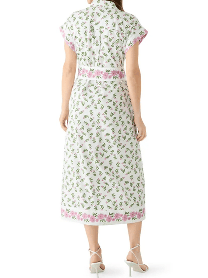Short Sleeve Pocketed Floral Midi Dress - allsose