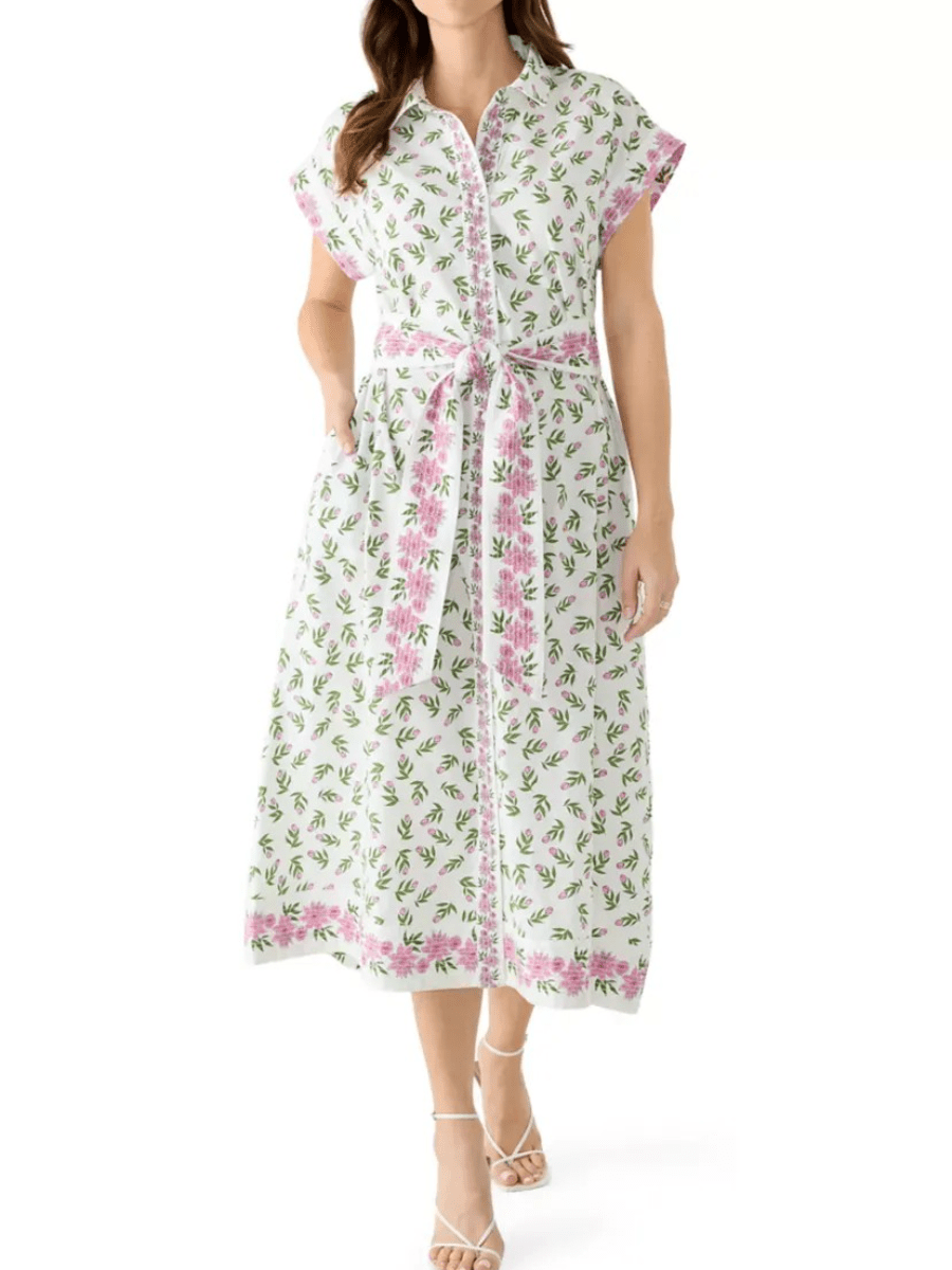 Short Sleeve Pocketed Floral Midi Dress - allsose