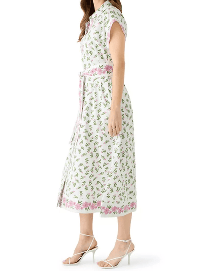 Short Sleeve Pocketed Floral Midi Dress - allsose