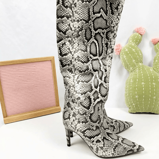 Snake Print Leather Boots - allsose