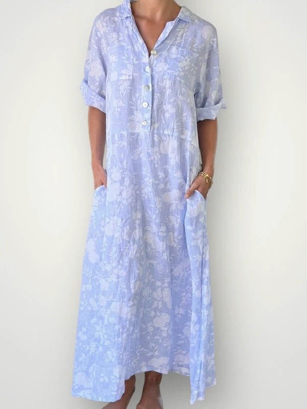 Soft Flower Linen Dress - allsose