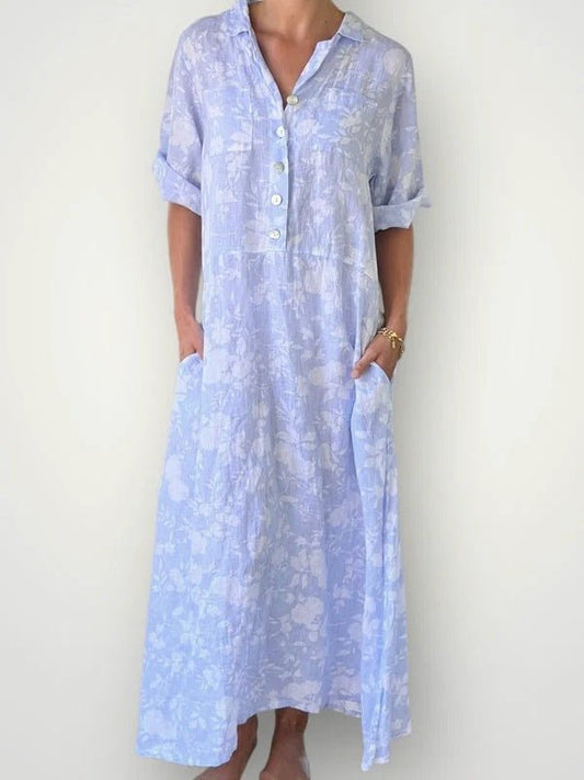 Soft Flower Linen Dress - allsose
