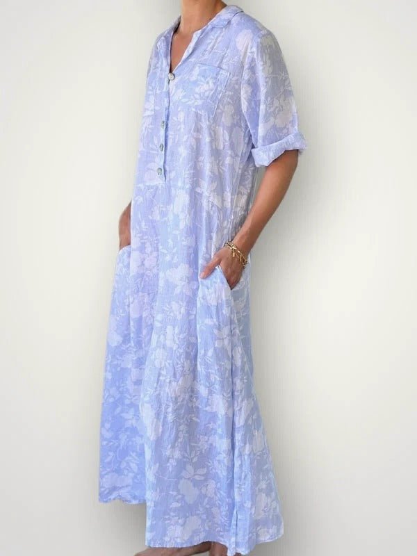 Soft Flower Linen Dress - allsose