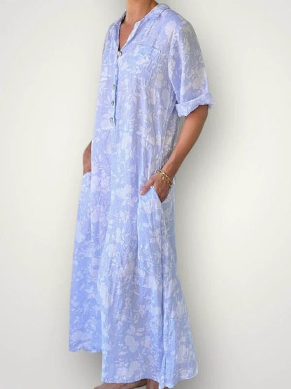 Soft Flower Linen Dress - allsose