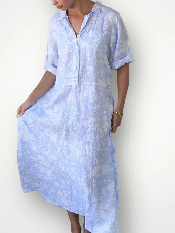Soft Flower Linen Dress - allsose