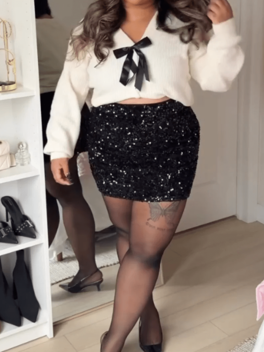 Sparkle Black Sequin Mini Skirt - allsose