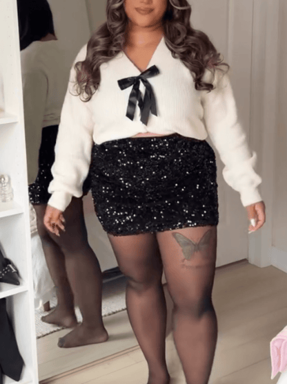 Sparkle Black Sequin Mini Skirt - allsose