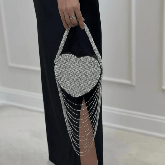 Sparkly Rhinestone Heart Fringe Bag - allsose