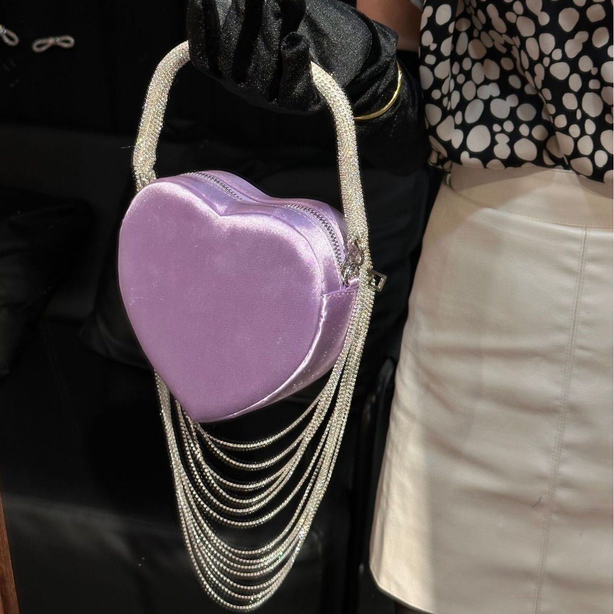 Sparkly Rhinestone Heart Fringe Bag - allsose