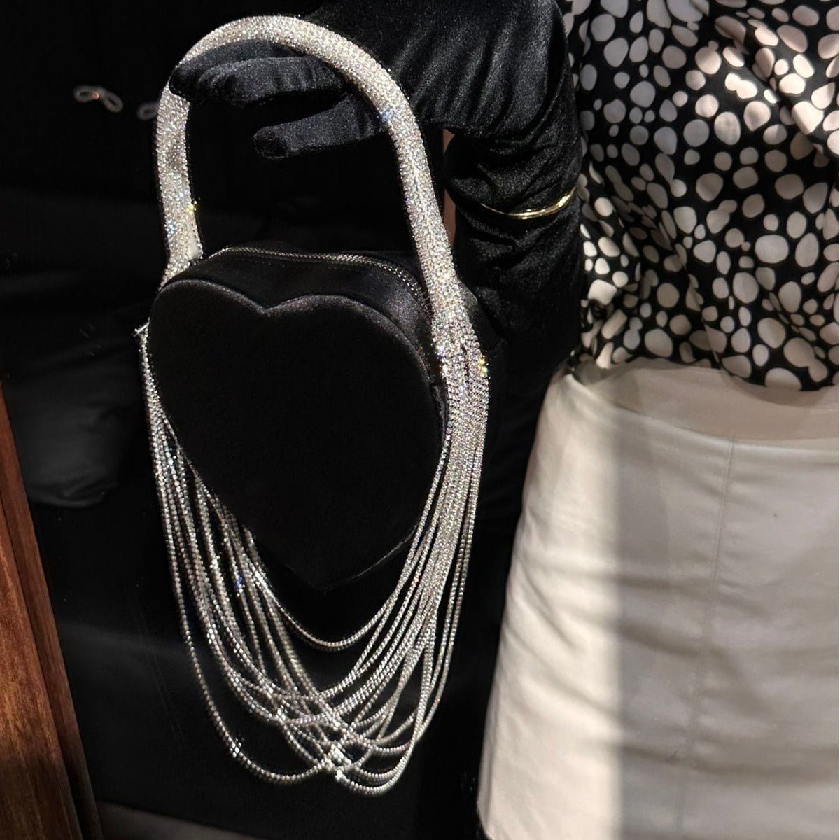 Sparkly Rhinestone Heart Fringe Bag - allsose