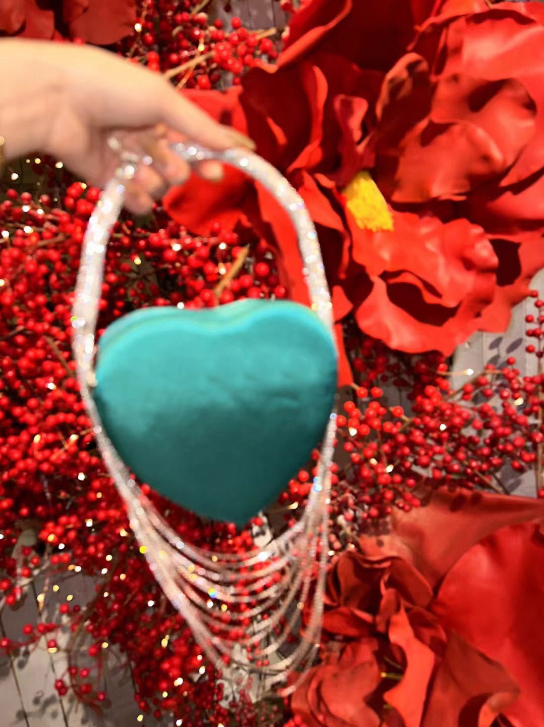 Sparkly Rhinestone Heart Fringe Bag - allsose