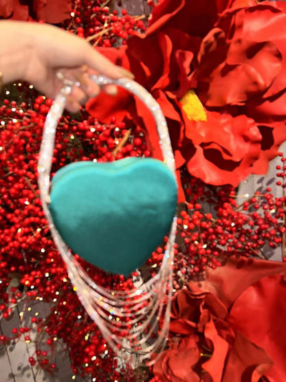 Sparkly Rhinestone Heart Fringe Bag - allsose