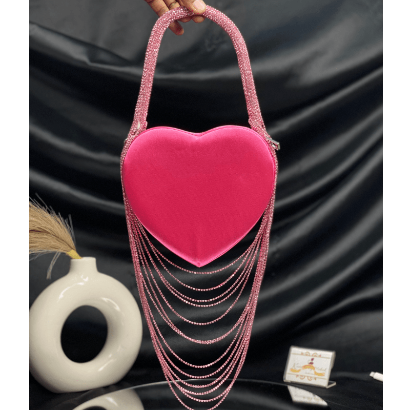 Sparkly Rhinestone Heart Fringe Bag - allsose