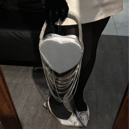 Sparkly Rhinestone Heart Fringe Bag - allsose