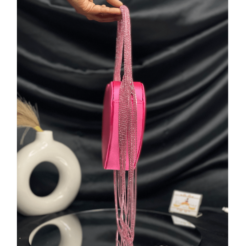 Sparkly Rhinestone Heart Fringe Bag - allsose