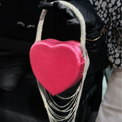 Sparkly Rhinestone Heart Fringe Bag - allsose