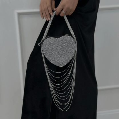 Sparkly Rhinestone Heart Fringe Bag - allsose