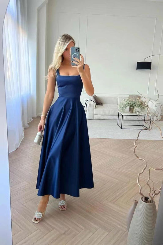 Strap Decorated Bodice Midi Dress - allsose