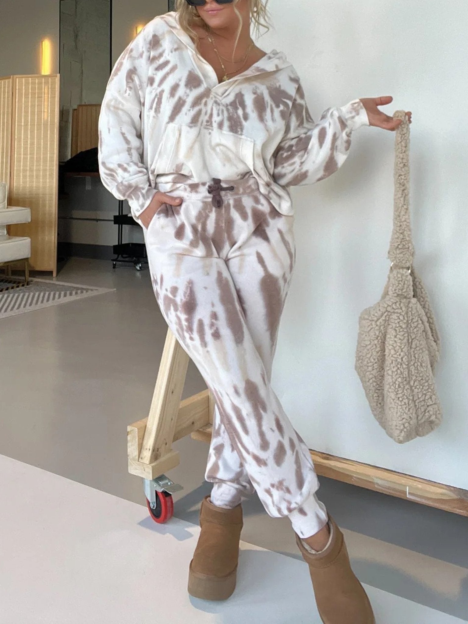 Tie - Dye Hoodie And Sweatpants Suit - allsose