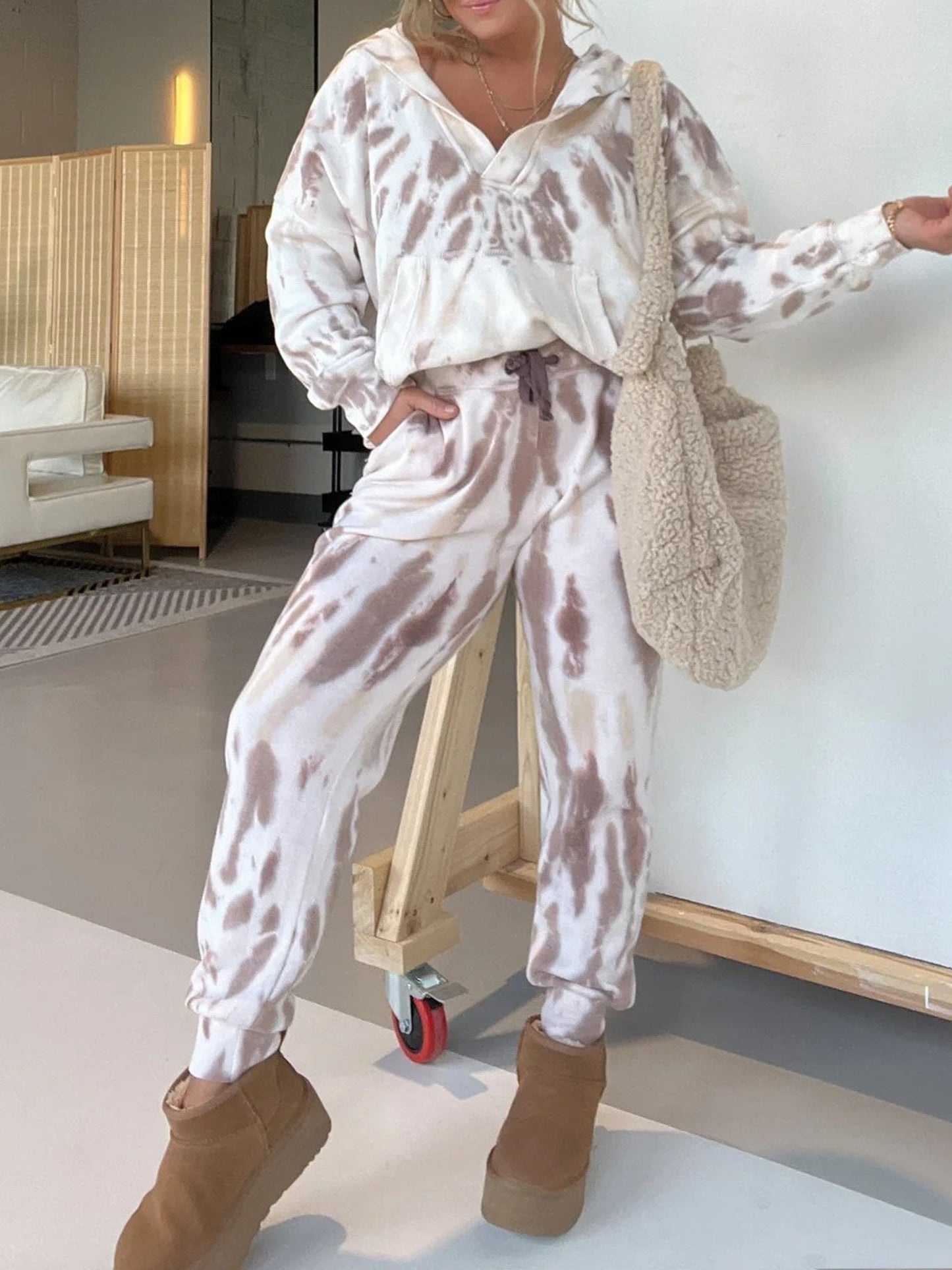 Tie - Dye Hoodie And Sweatpants Suit - allsose