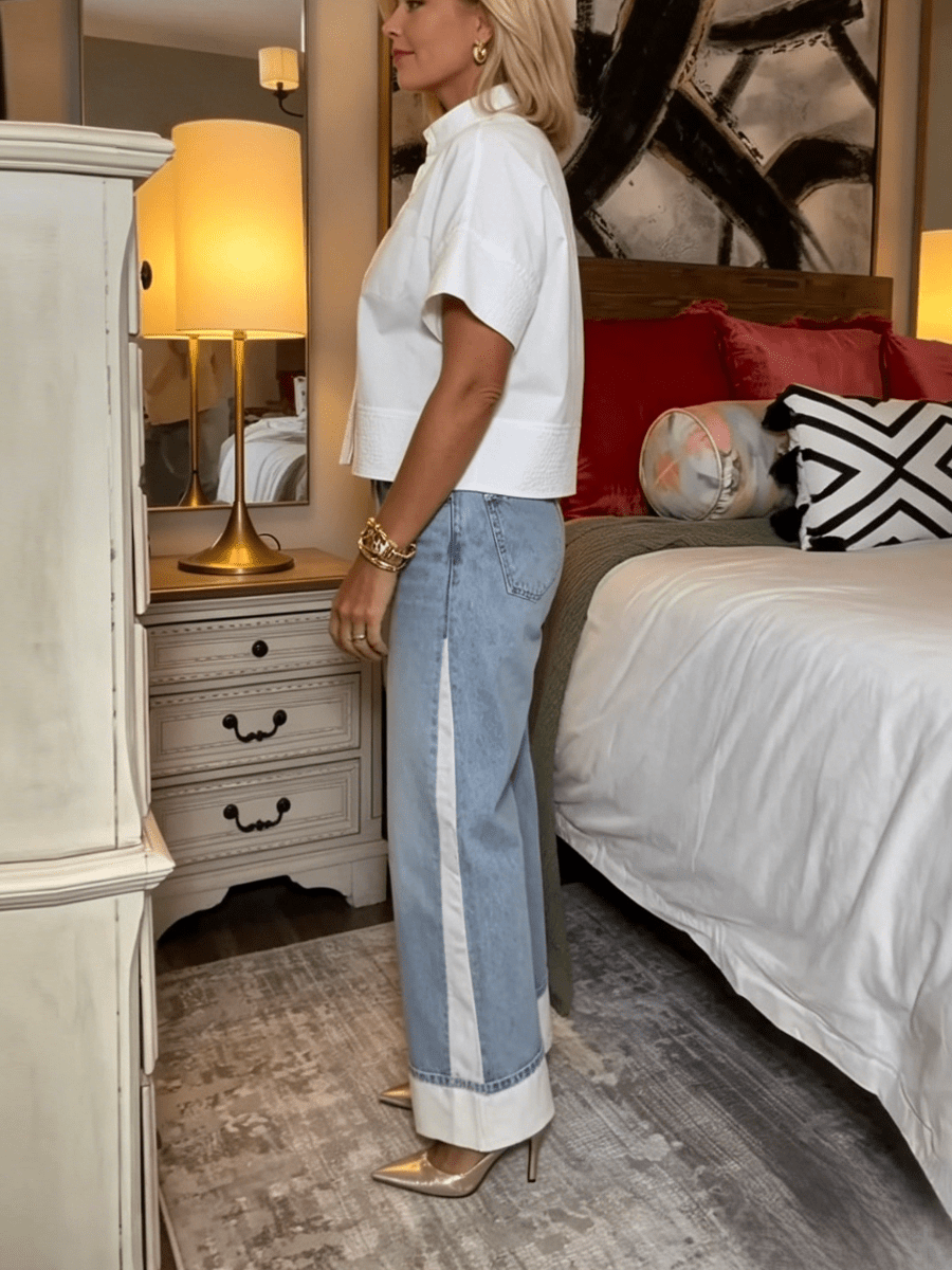 Timeless Minimal Cropped White Collared Top - allsose