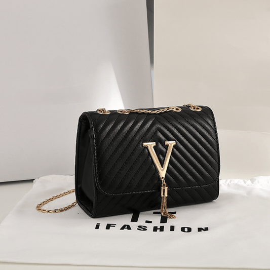 V - Fringed Chain Crossbody Bag - allsose