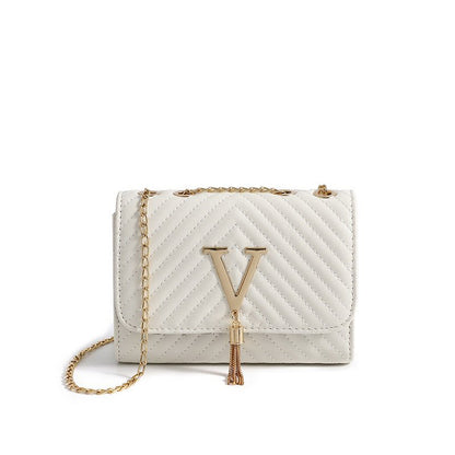 V - Fringed Chain Crossbody Bag - allsose
