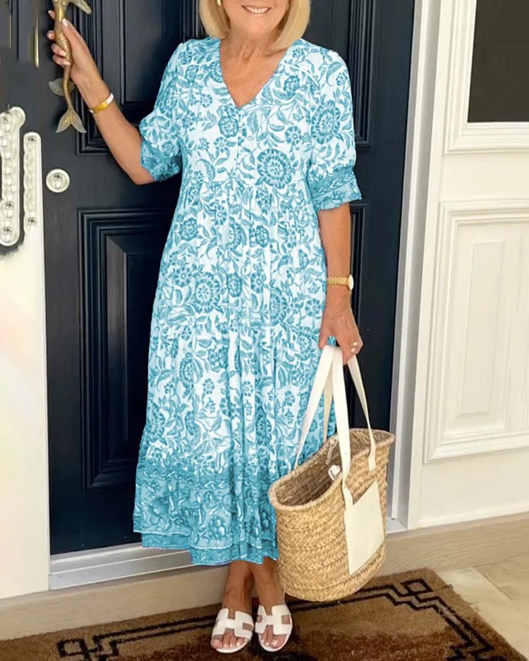 V - neck Bohemian Dress - allsose
