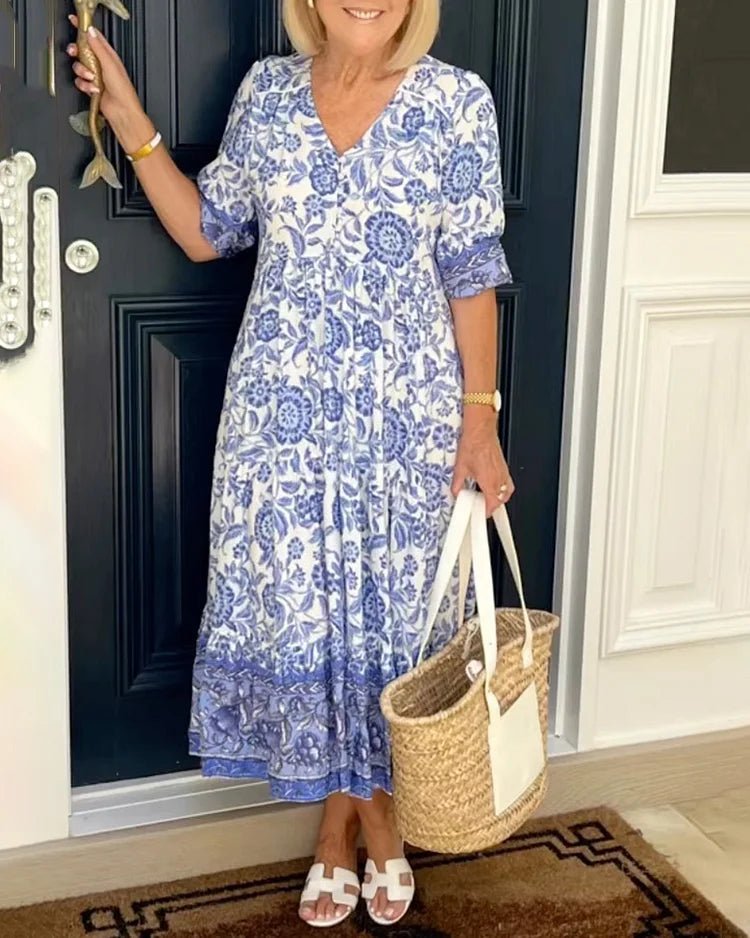 V - neck Bohemian Dress - allsose