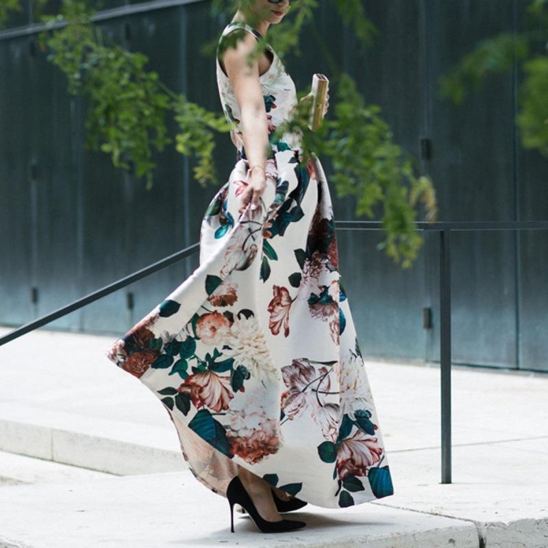 V - neck Fashion Print Dress - allsose
