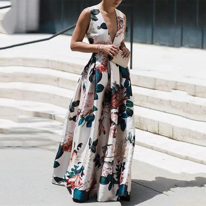 V - neck Fashion Print Dress - allsose