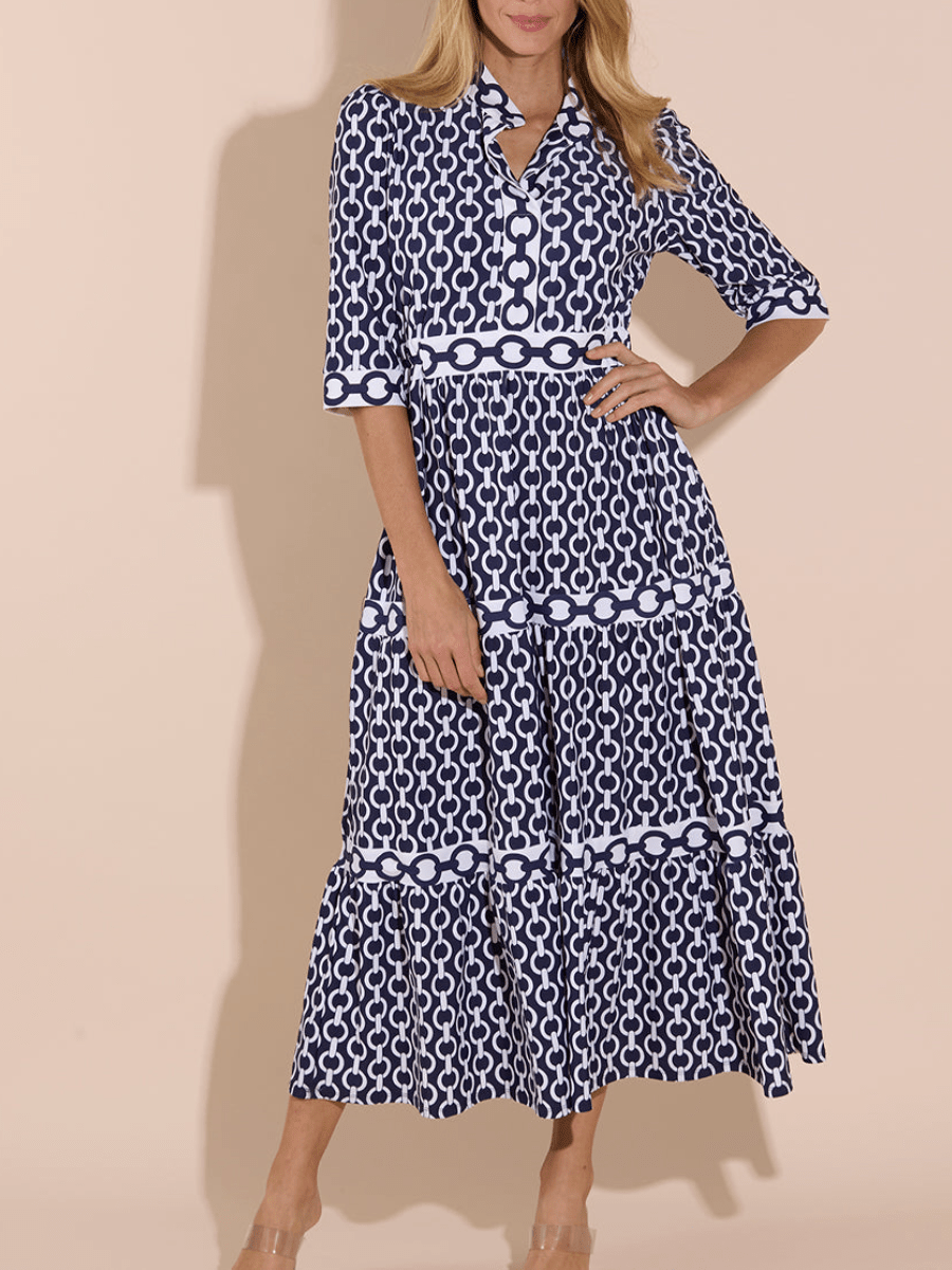 Vertical Collar Laminated Dress - allsose