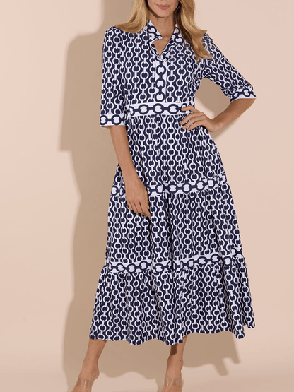 Vertical Collar Laminated Dress - allsose