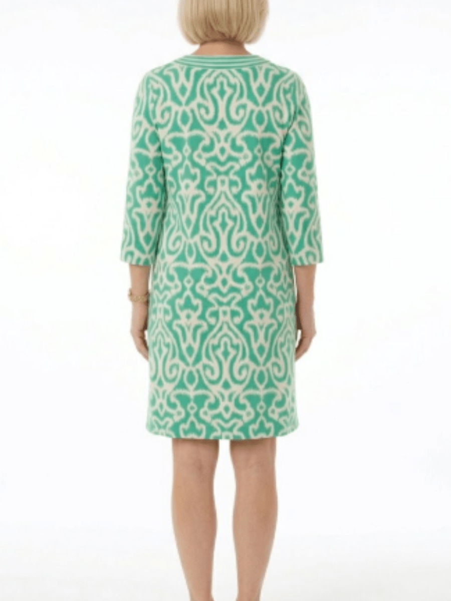 Vibrant Green White Quarter Print Shift Dress - allsose
