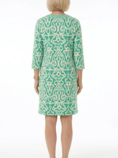 Vibrant Green White Quarter Print Shift Dress - allsose