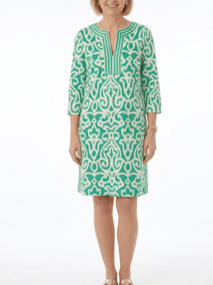 Vibrant Green White Quarter Print Shift Dress - allsose