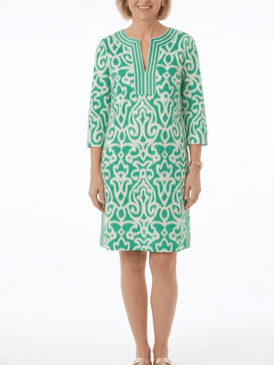 Vibrant Green White Quarter Print Shift Dress - allsose